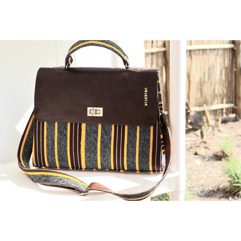 Handmade Kente Fabric Briefcase, Adjustable Crossbody Bag